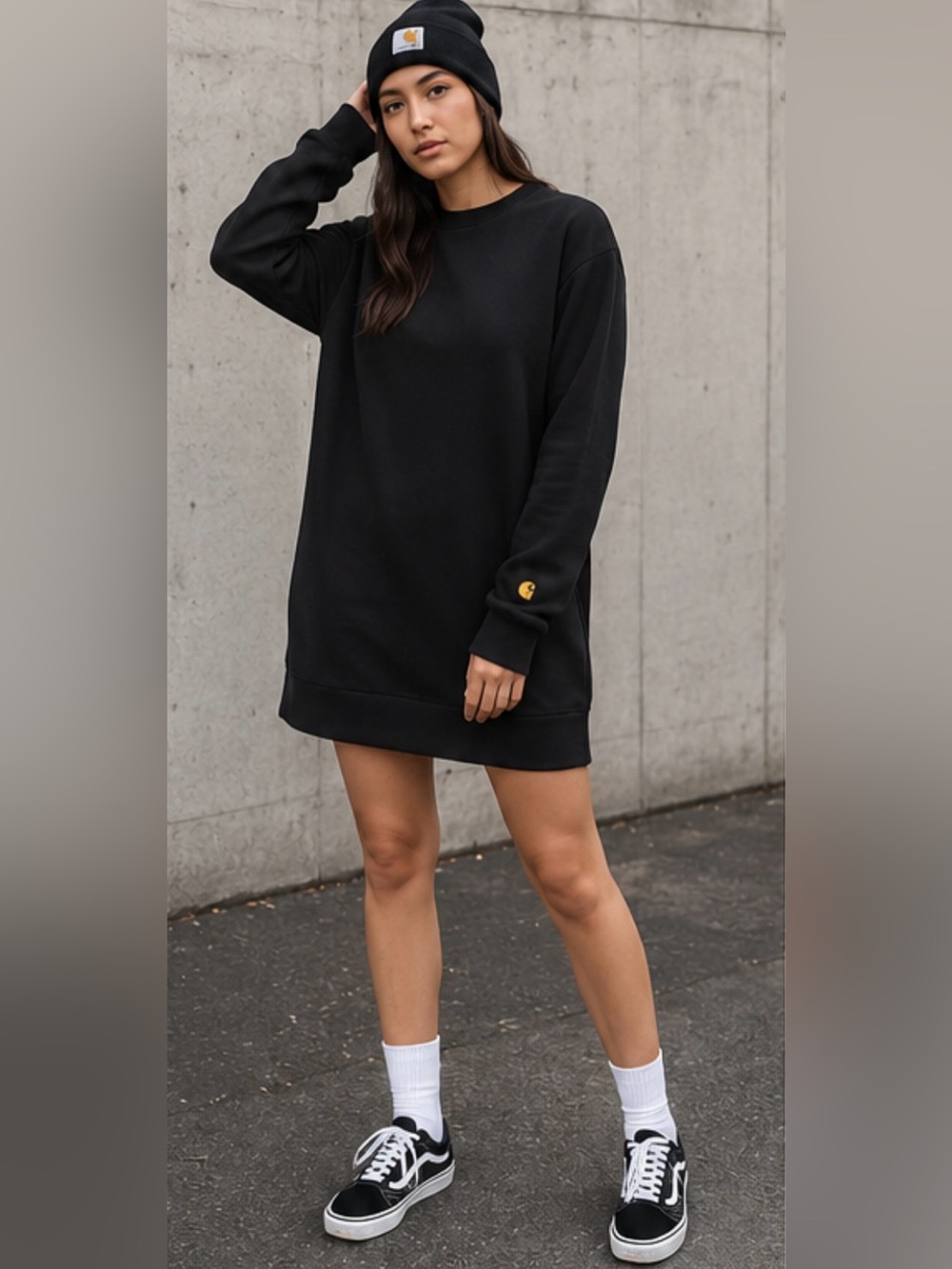 Carhartt WIP Sweatshirt Dress Black Crewneck Long Sleeve Streetwear Japan  S